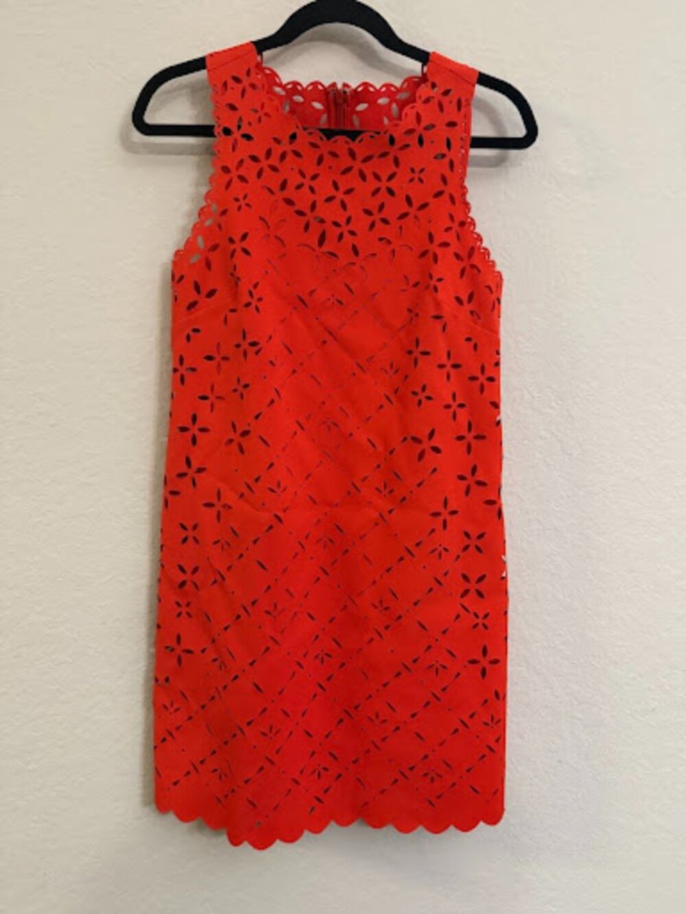 J.Crew Laser Cut Floral Eyelet Shift Dress Orange Coral Size 4 Like New